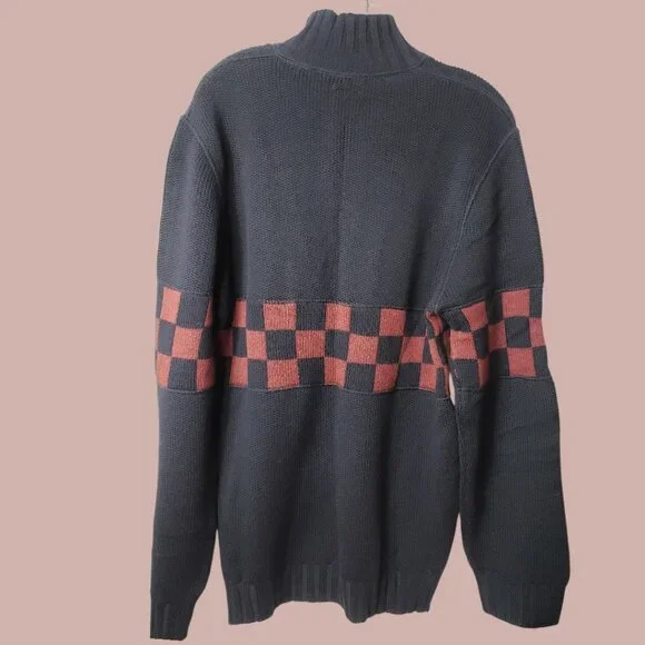 Armani Jeans Vtg Mens Black & Red Checkered Half-Zip Sweater Made In Italy Large